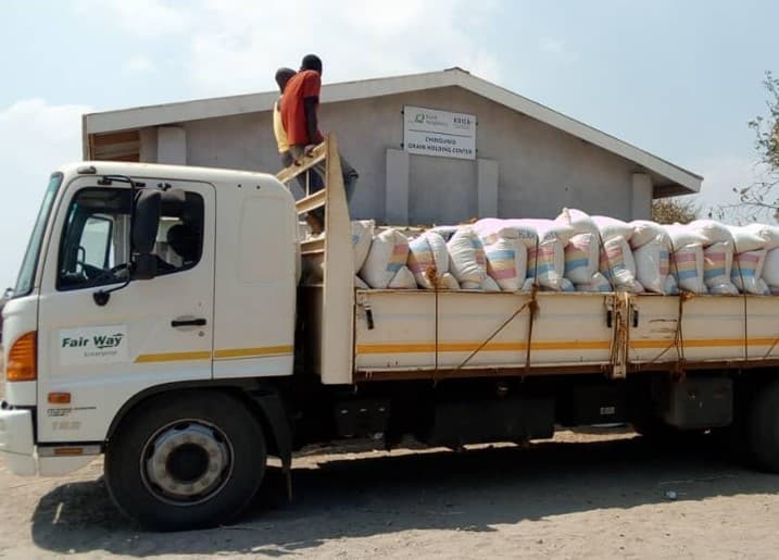 Truck loaded with grain sacks