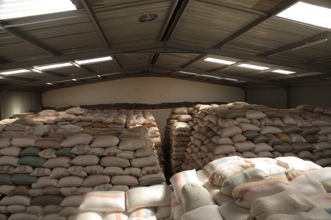 Warehouse full of grain sacks